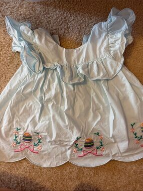 Girls 12M Light Blue Ruffle Sundress with Embroidered Eggs - Easter dress